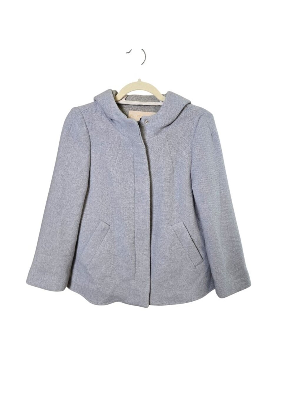 Zara Wool Blend Baby Blue Hooded Full Zip Jacket Size Small